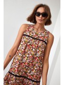 Trapezoid summer dress with flowers, black and orange 3078 - Online store - Boutique